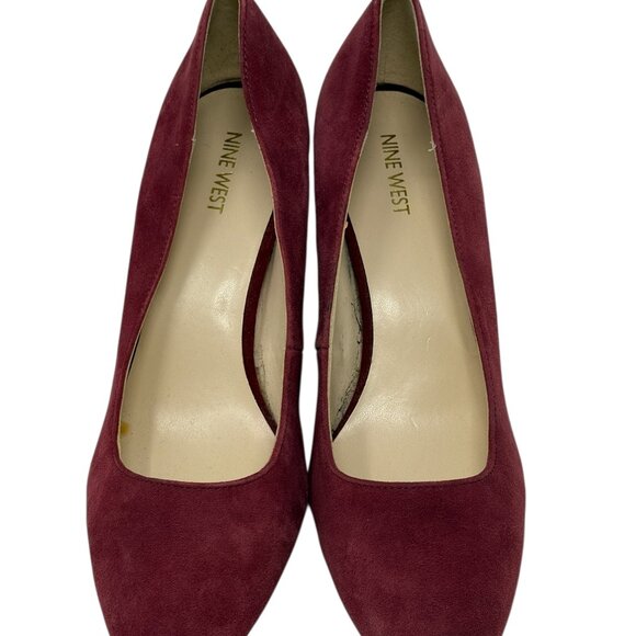 Nine West Burgundy Suede Block Heel Pumps Sz 11 Classic Holiday Dress Shoes - Picture 3 of 10